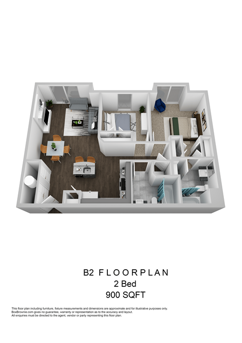 B2 Two Bedroom 3D Floorplan
